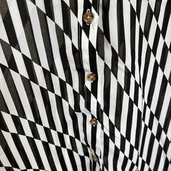 Volcom Size Medium Black White Sheer Blouse Striped Button Down Top Lightweight - Picture 4 of 5